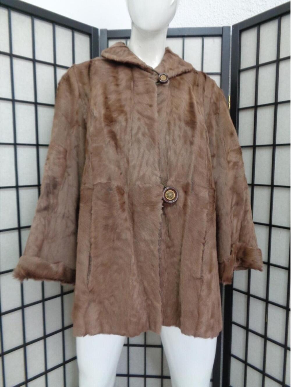 MINT BROWN GOAT FUR JACKET COAT WOMEN WOMAN SZ 12 LARGE